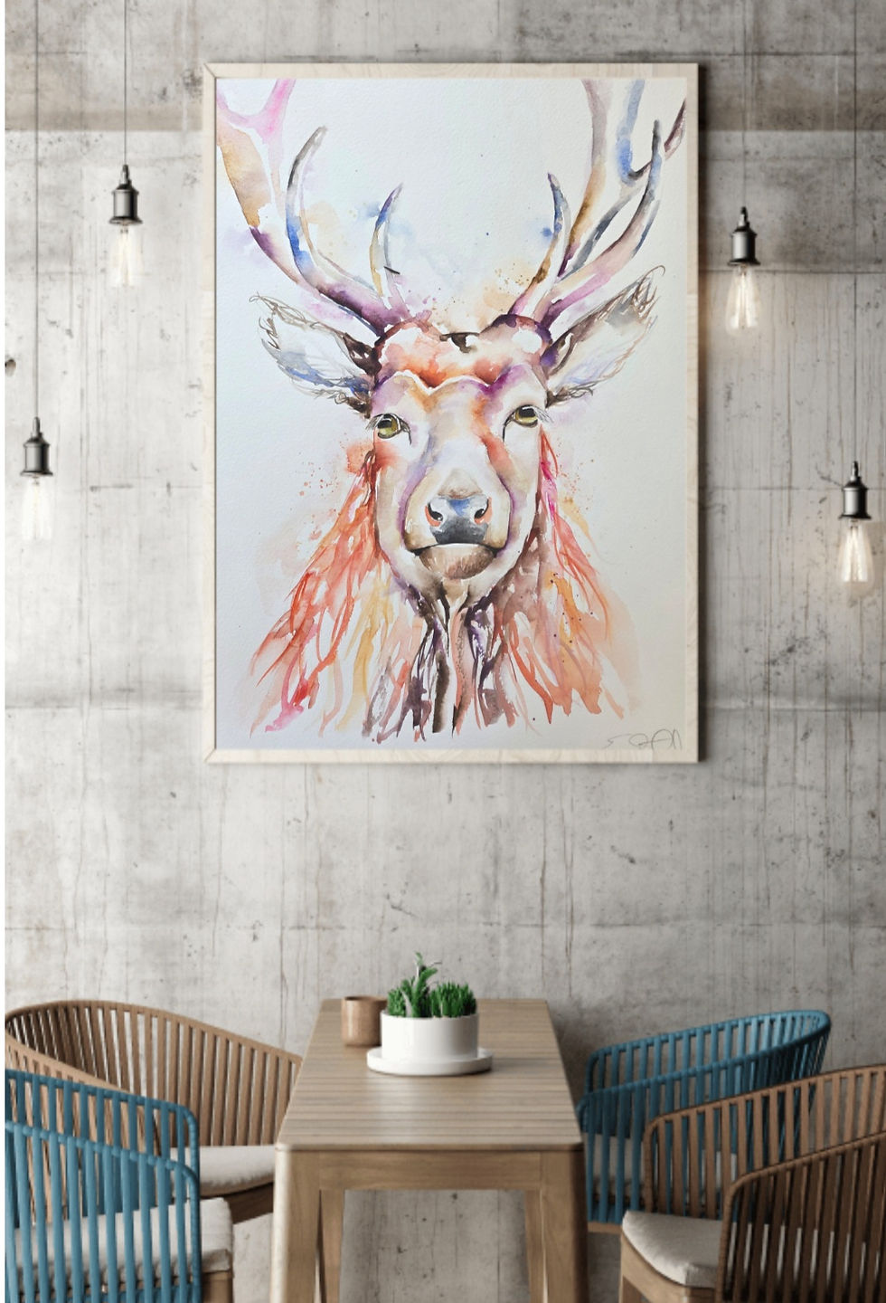 Thumbnail: Large Original Signed & Certificated Watercolour Painting of a Stag