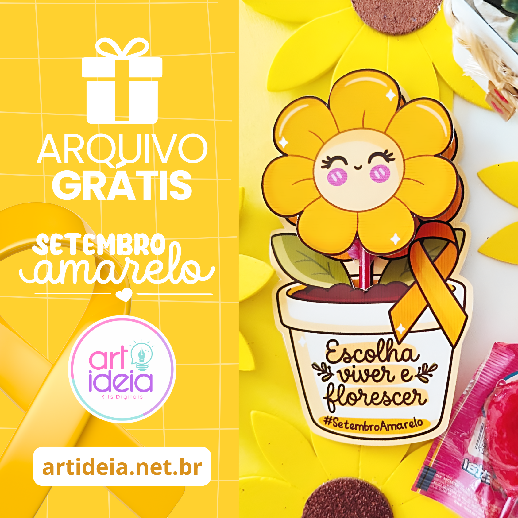 Arquivo Digital - Cartão Florzinha Setembro Amarelo (Freebie)