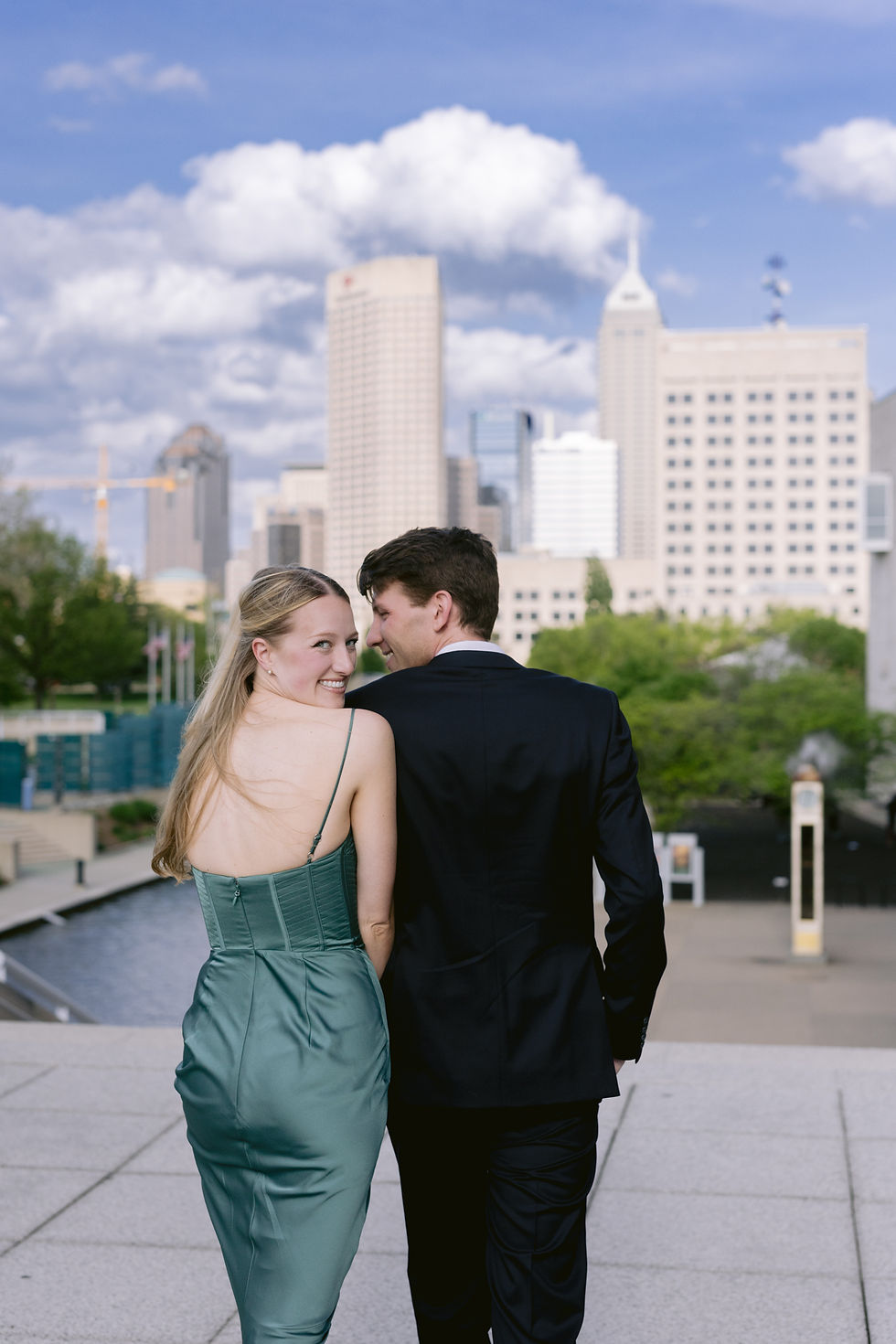 Candid engagement portraits along the Indianapolis Canal Walk
