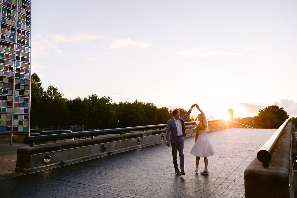 Engagement photos at White River State Park canal bridge