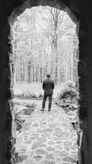Groom reacting to seeing bride for the first time outside childhood home in Fort Wayne