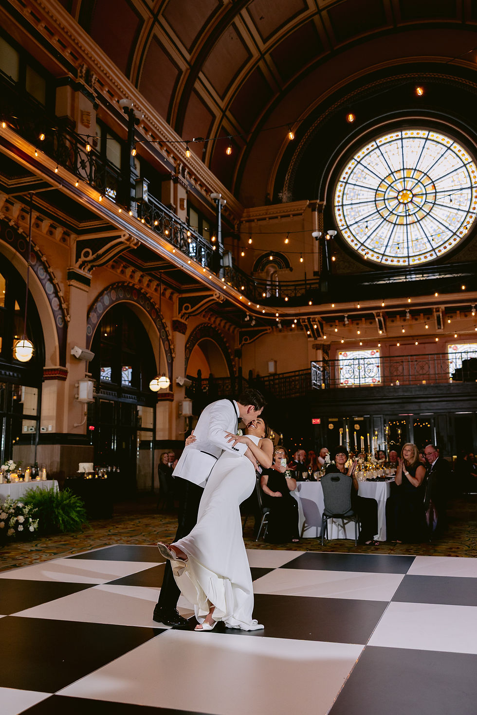 Luxury black tie bride getting ready at Union Station Indianapolis