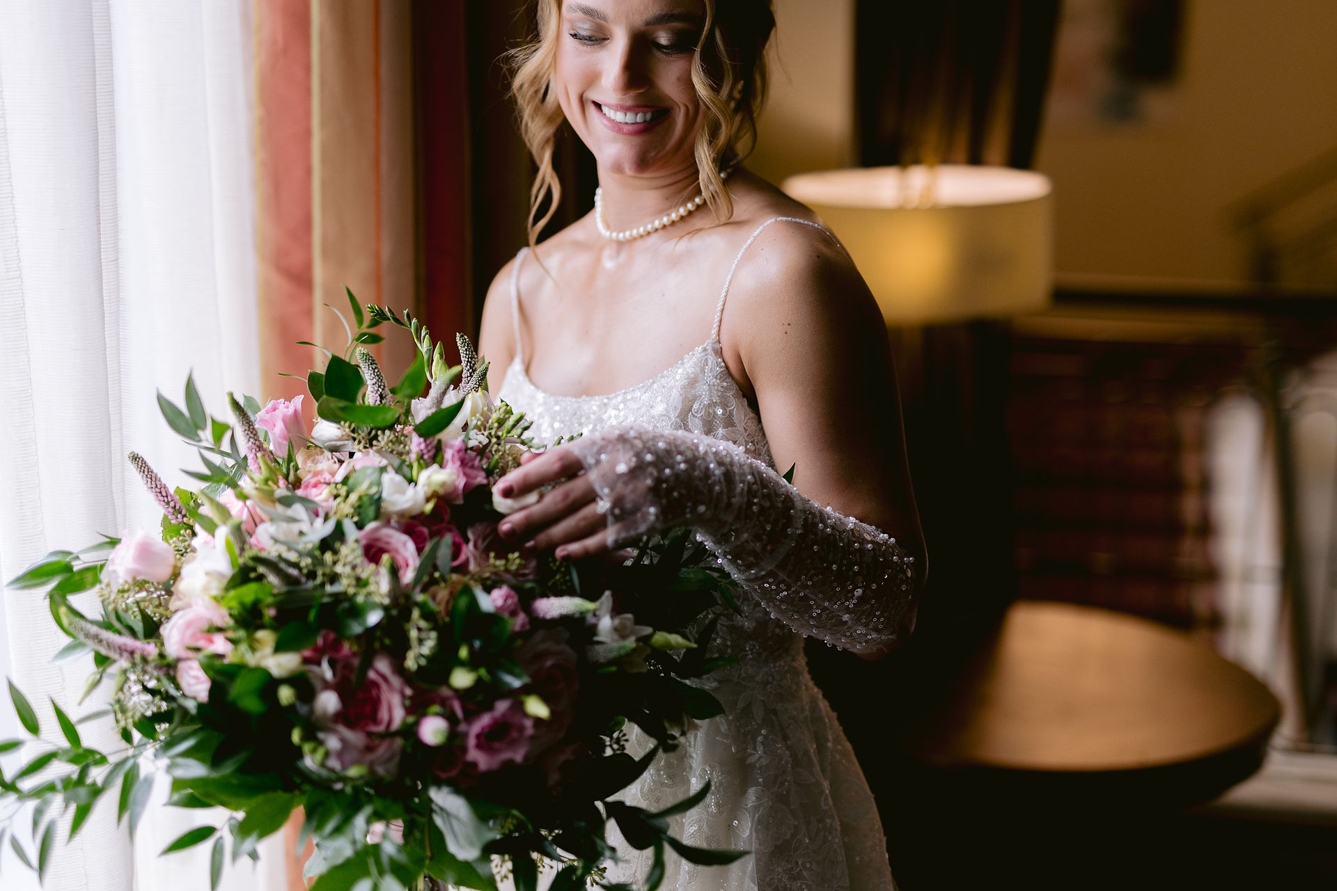 A bride holding her bouquet