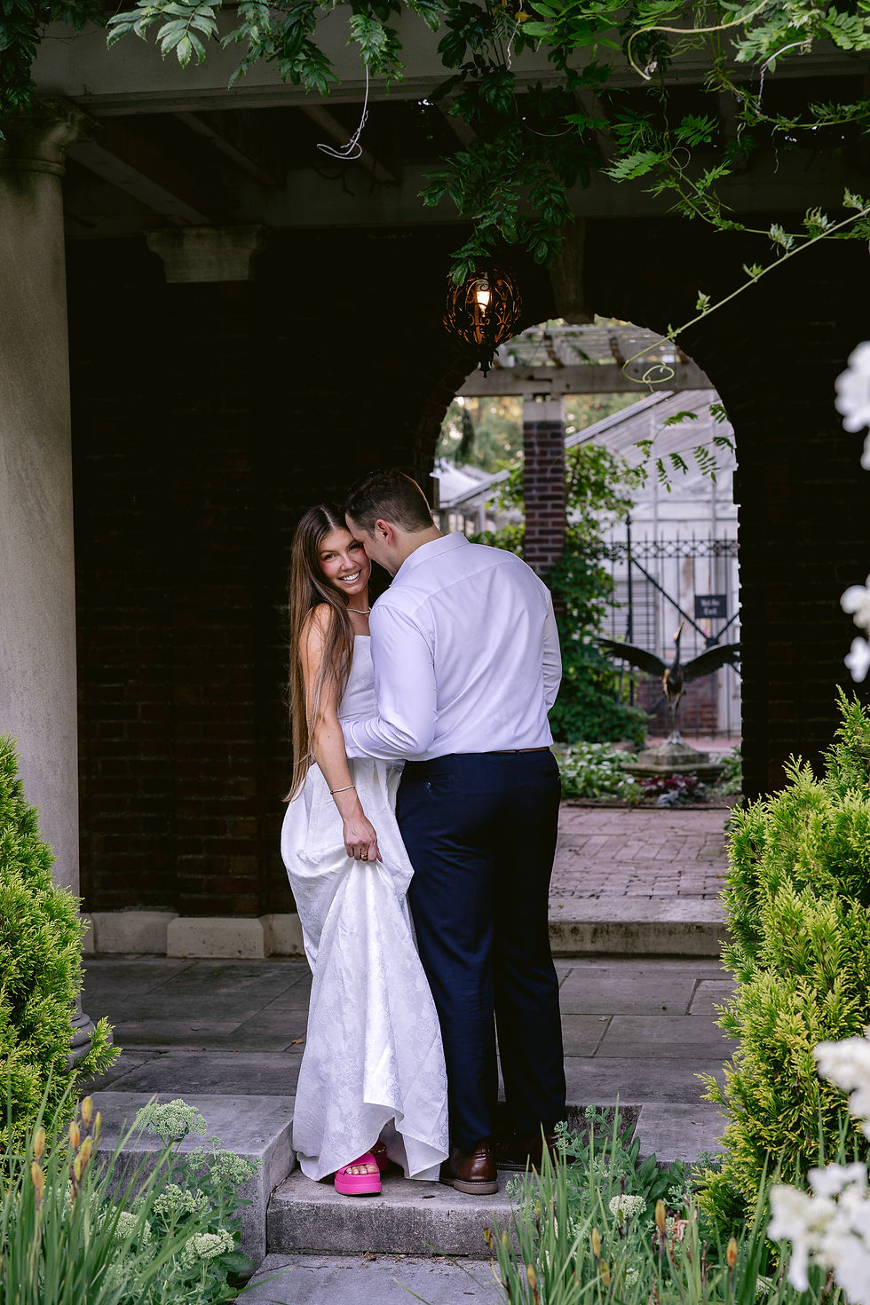 Danielle and Anthony sharing a candid moment during their engagement photos