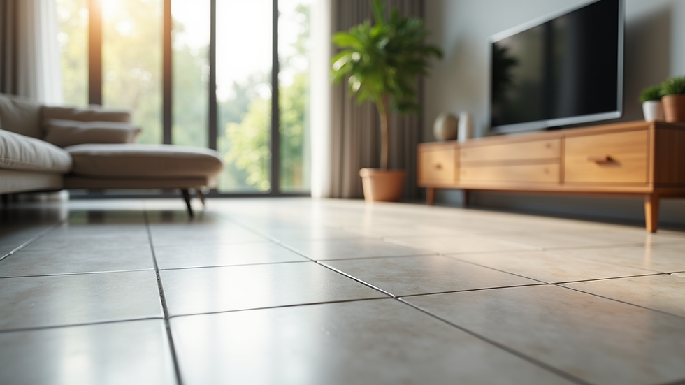 High angle view of clean and modern ceramic floor in a living room