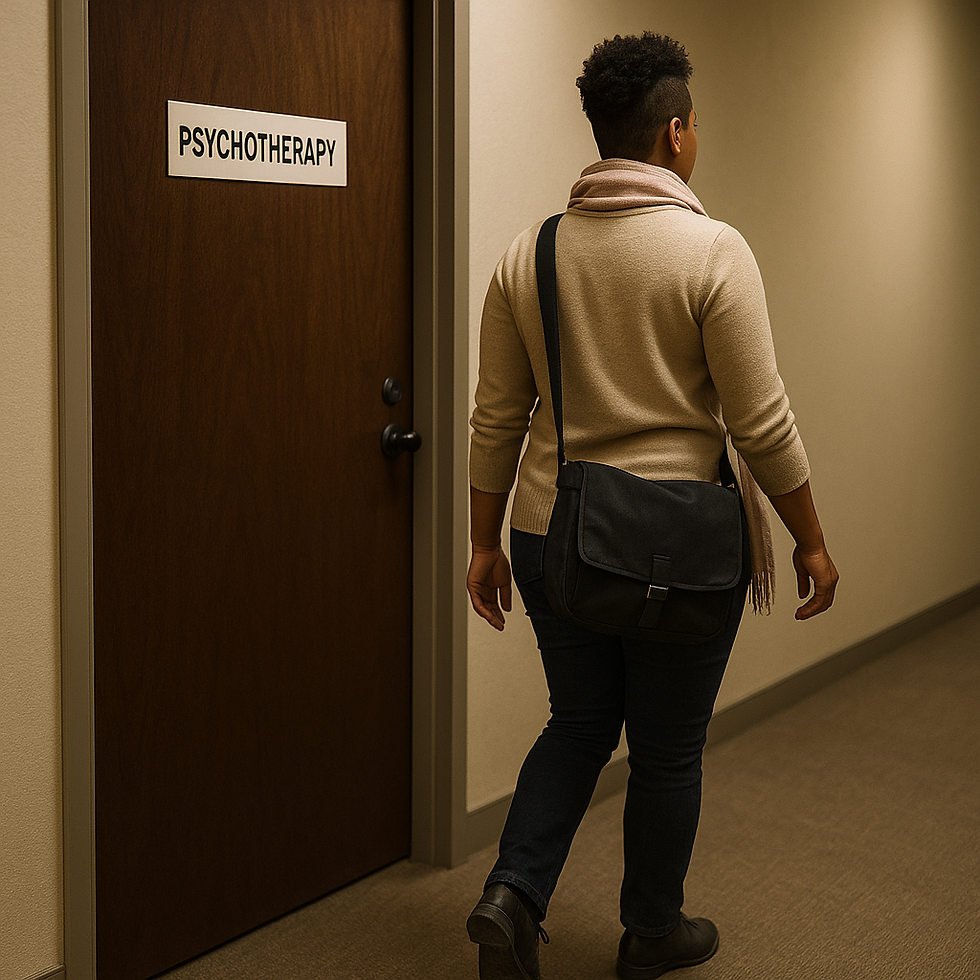 Non-Monogamous human confidently walking away from an unaligned therapist fit - someone who is not non-monogamous affirming.