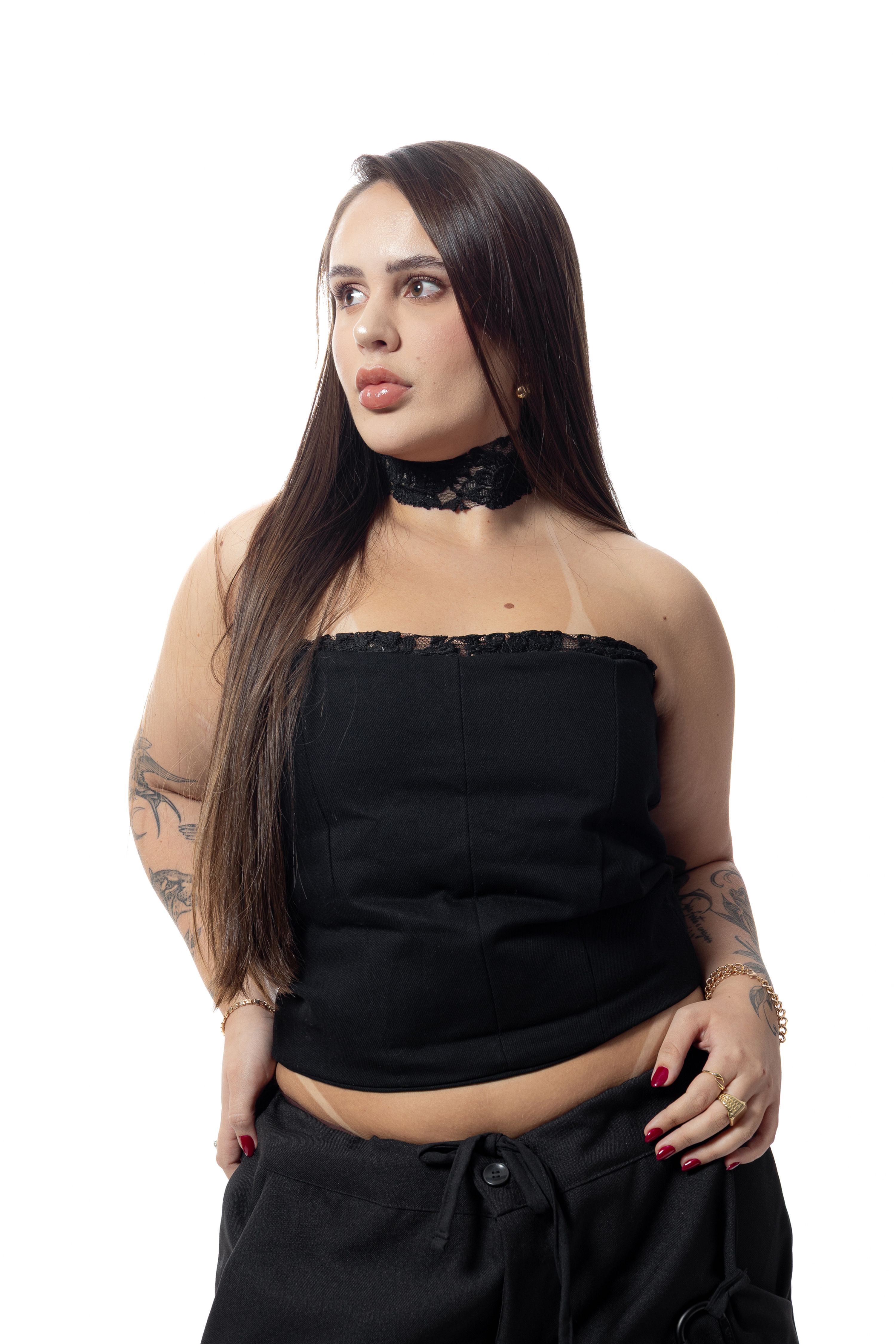 Blusa ajustada com renda e ziper