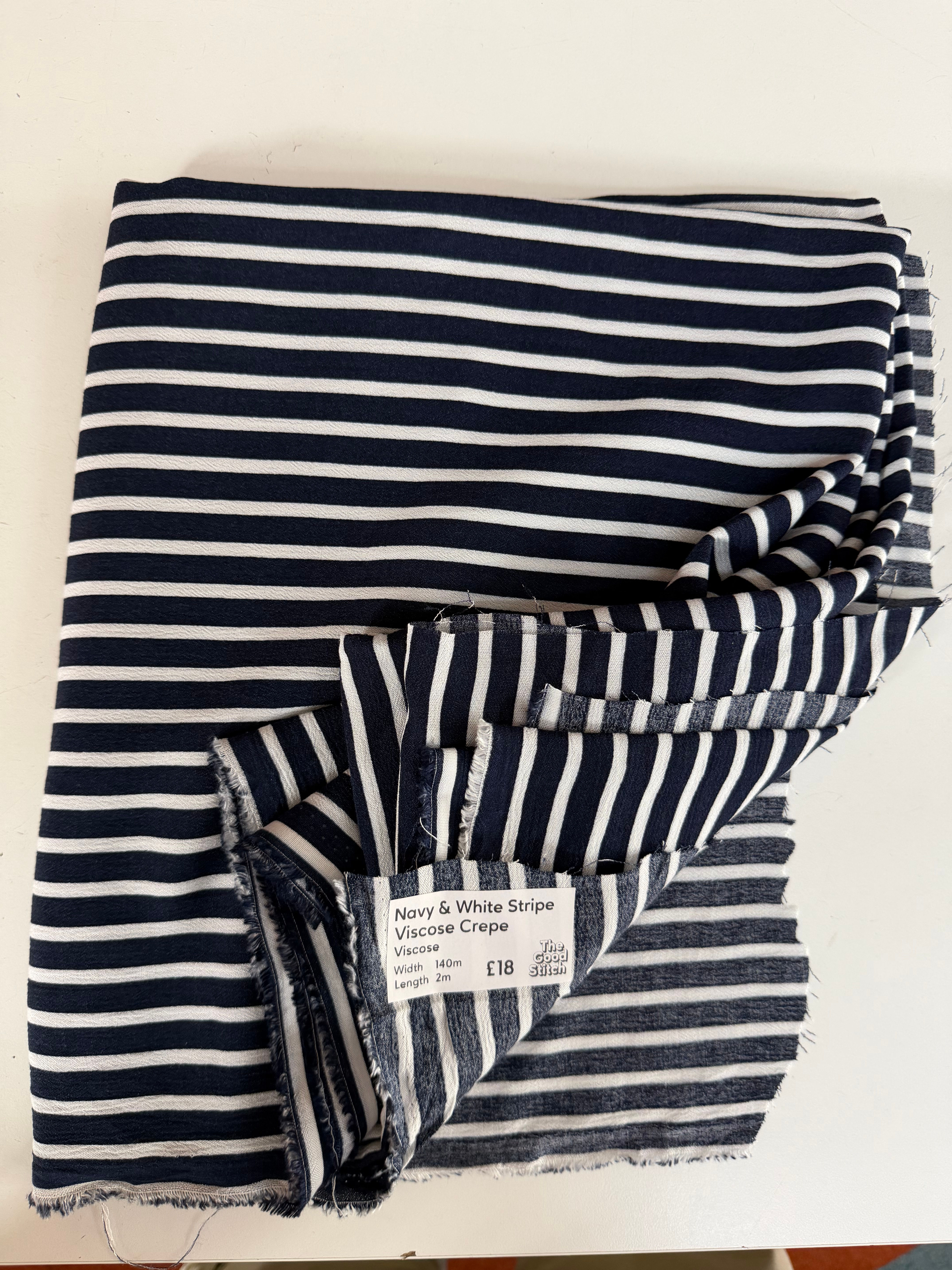 Navy and White Stripe Viscose Crepe