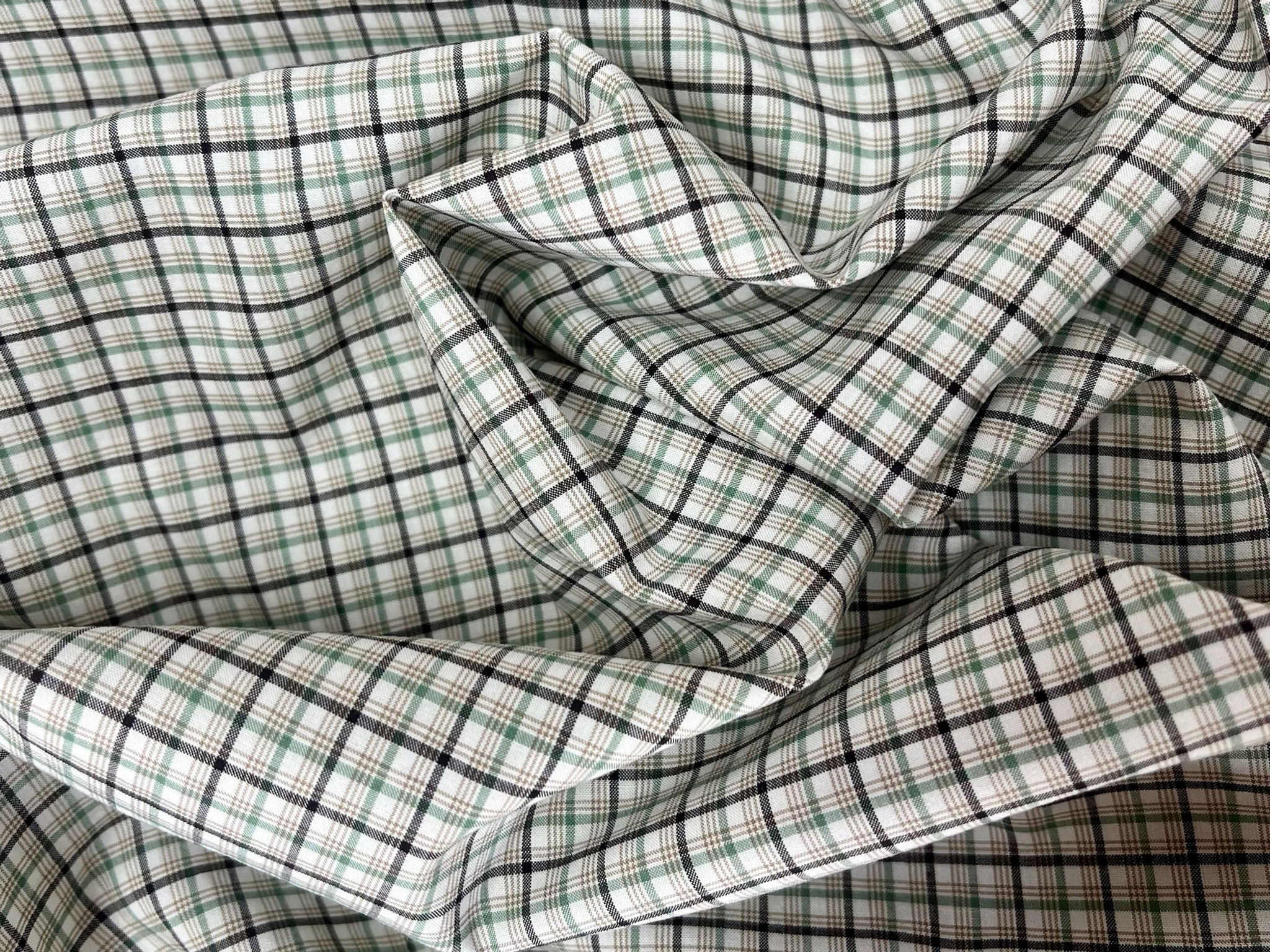 Green & Brown Check Cotton Lawn