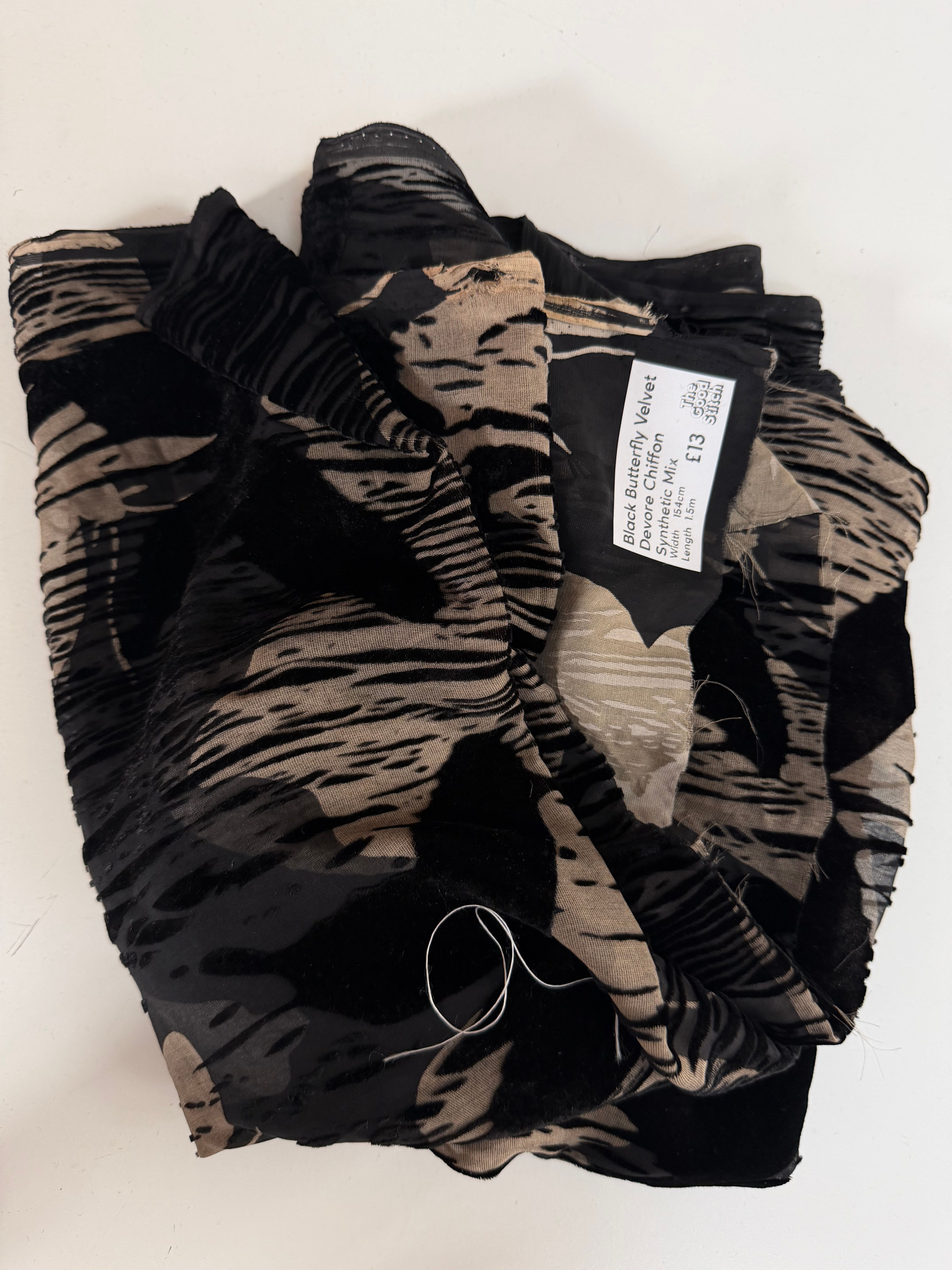 Black Butterfly Velvet Devore Chiffon