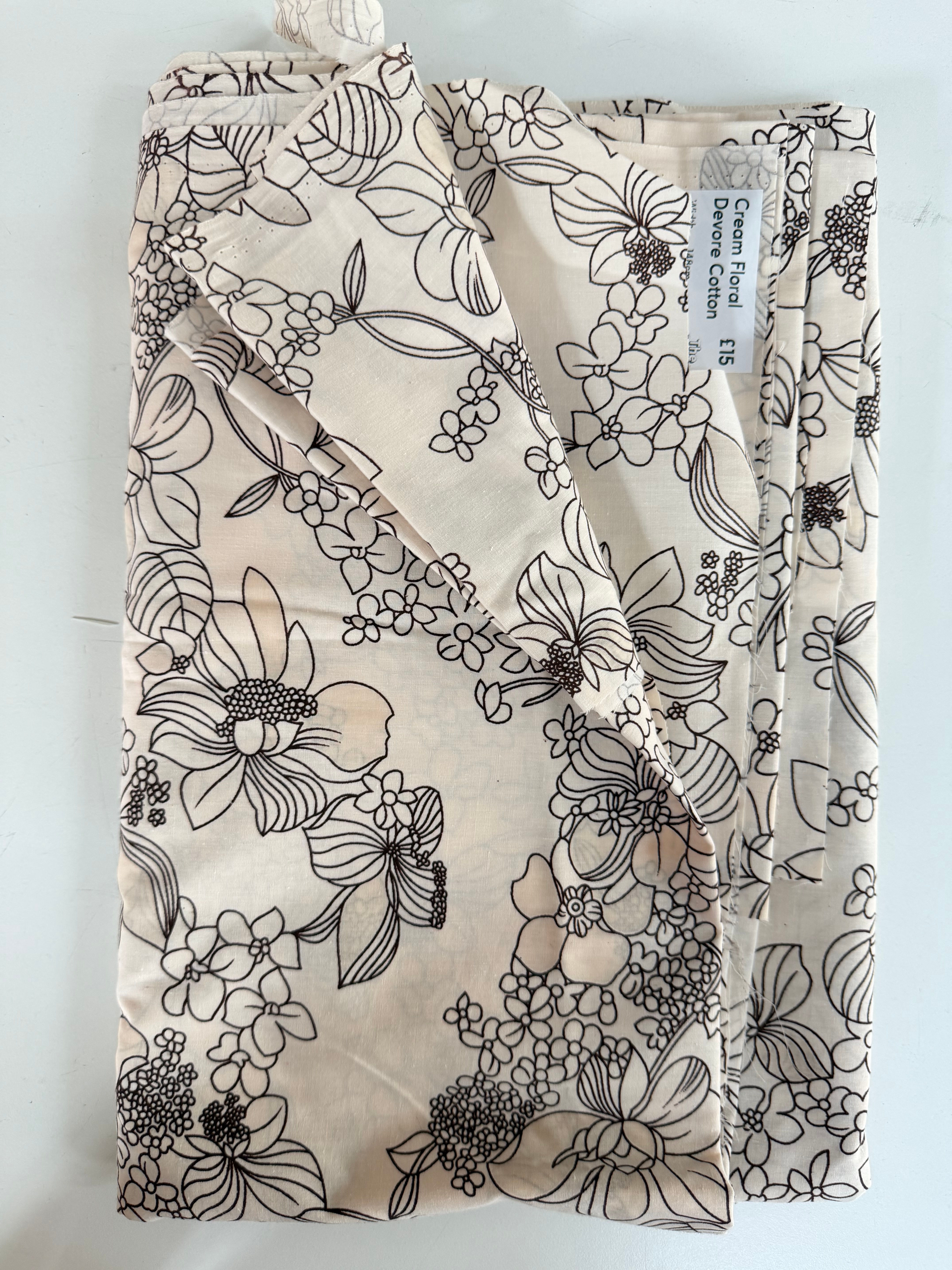 Cream Floral Devore Cotton