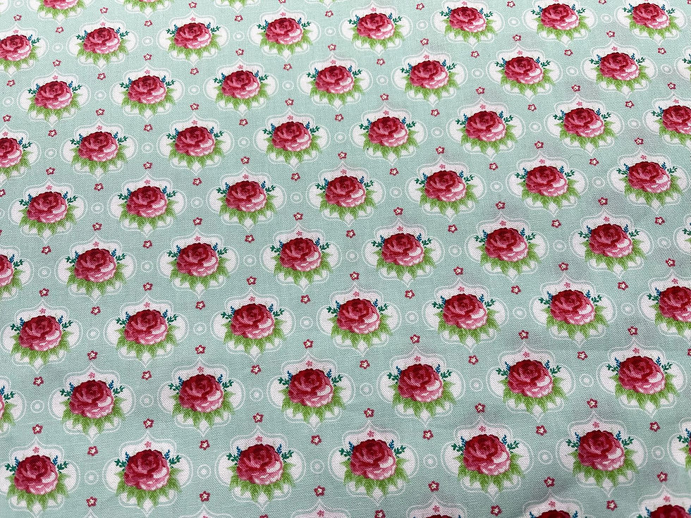 Thumbnail: Aqua with Pink Roses Cotton