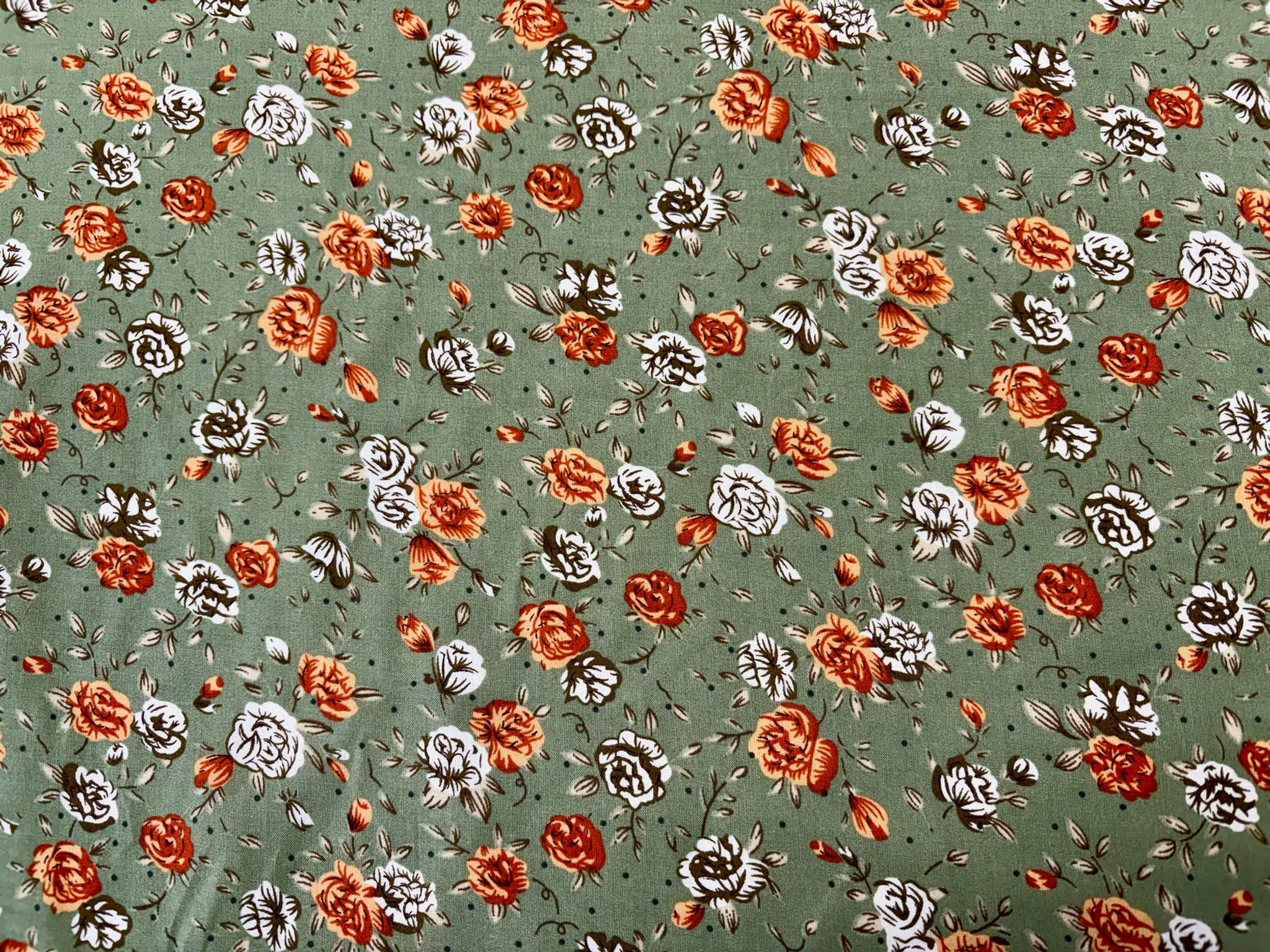 Sage Green with Orange Floral Cotton