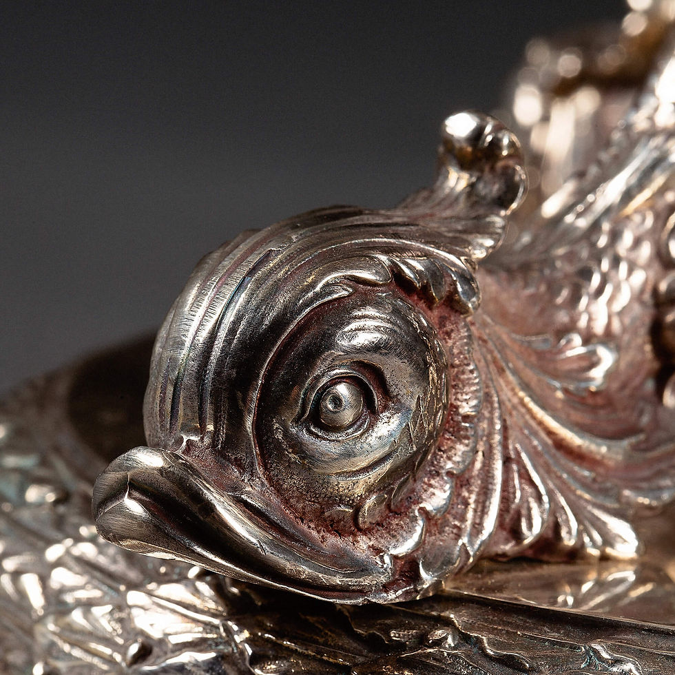 Thumbnail: A pair of English Dolphin Footed Cyrstal Silver Centerpieces