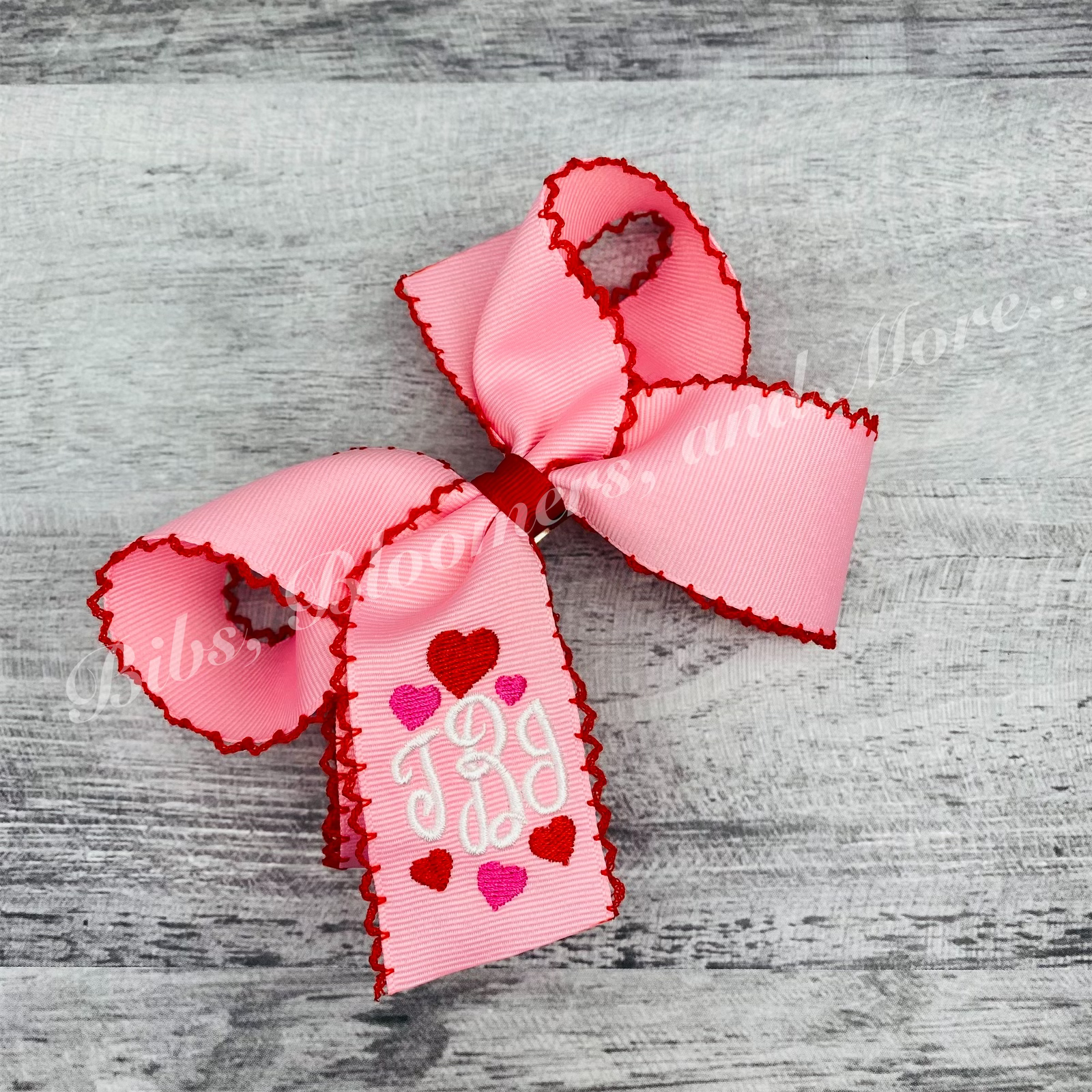 Medium Valentines Moonstitch Monogrammed Hair Bow