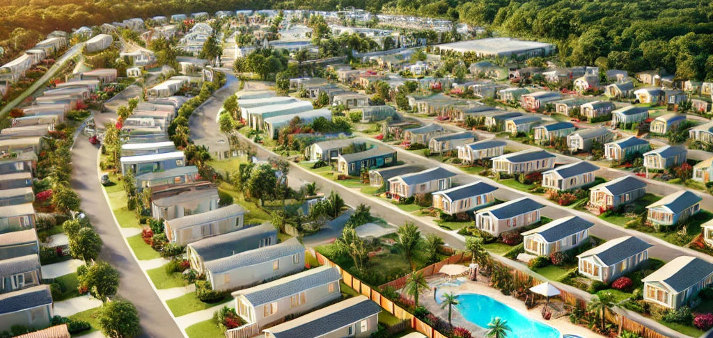 DALL·E 2024-06-26 16.03.37 - A picturesque aerial view of a mobile home park, featuring a