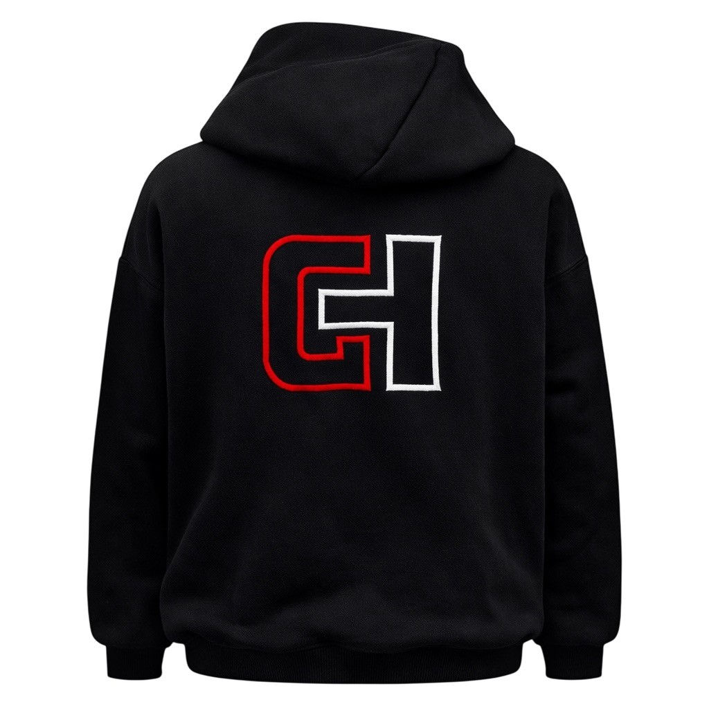 Monogram LUX GH relaxed back embroidery black 350gsm heavyweight gym hoodie