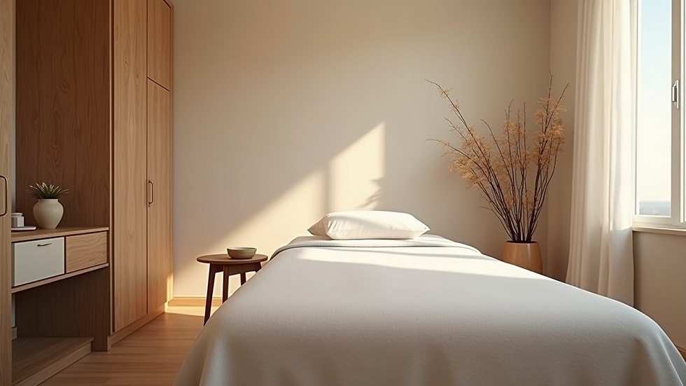 High angle view of a calm acupuncture treatment room in Dubai