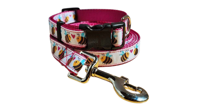 3/4" Pink Bee Dog Collar, Leash, Martingale, or Harness