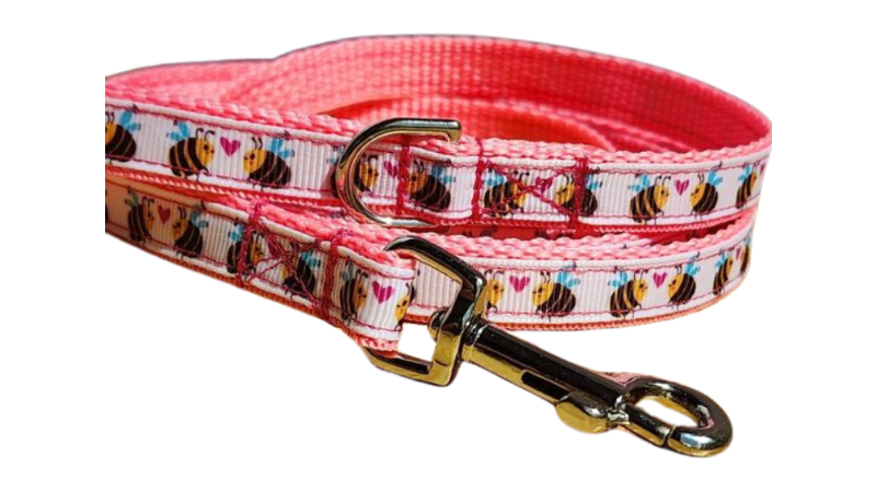 Thumbnail: 1/2" Pink Bee Dog Collar, Leash, or Harness