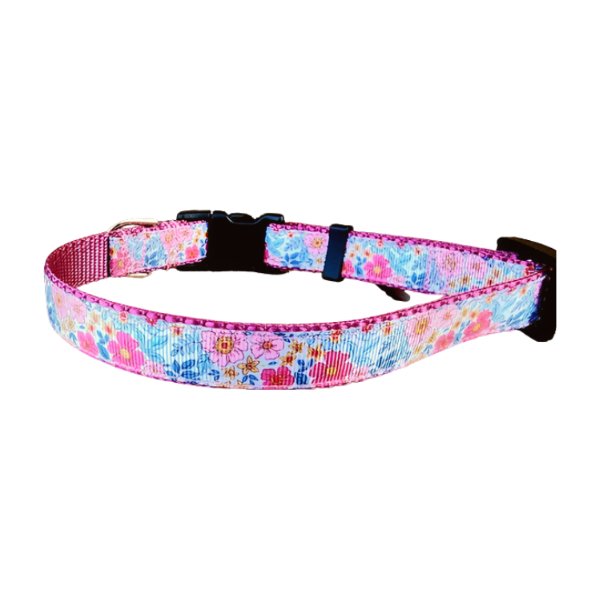 Thumbnail: 3/4" Pink Flower Dog Collar, Leash, or Martingale