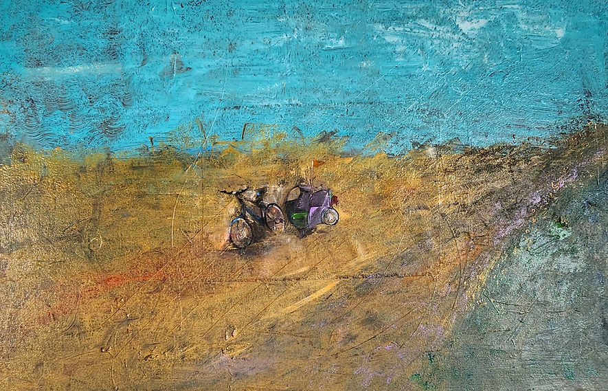 Inside es una obra pictórica de carácter suave e introspectivo, creada a pie de playa en el norte de Cataluña.
La obra representa una bicicleta en la playa y está realizada en técnica mixta, combinando óleo, acrílico y relieve con pasta plomada, donde la materia adquiere un papel esencial.
Inside fue presentada al Museo Geoje Haegeumgang (Corea), donde forma parte de su exposición permanente.