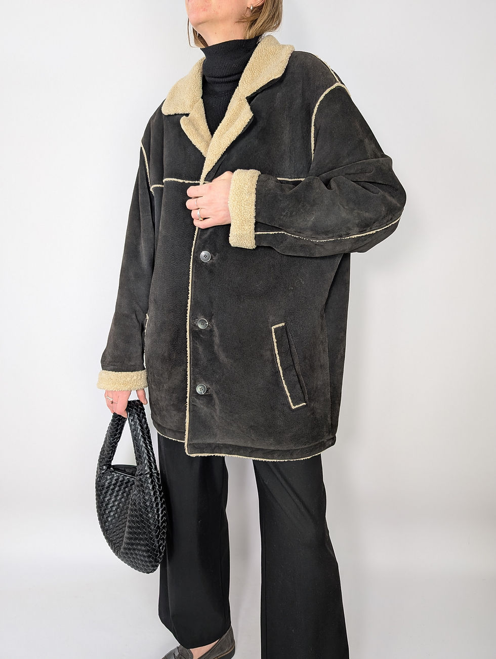 Miniaturebillede: Vintage 90-tal svart sherlingjacka (L-XL)