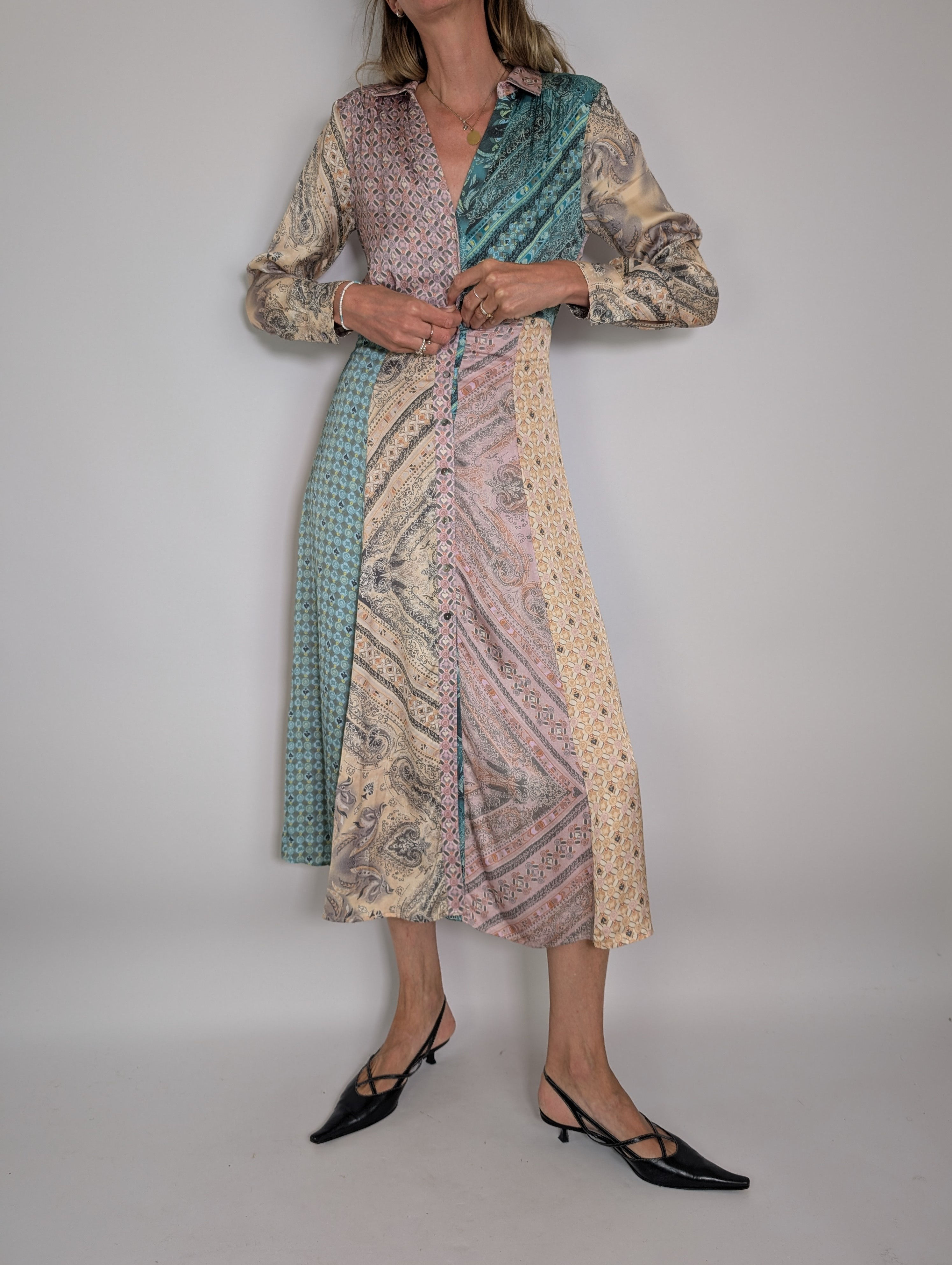 Odd Molly patchwork klänning i satin (XS)