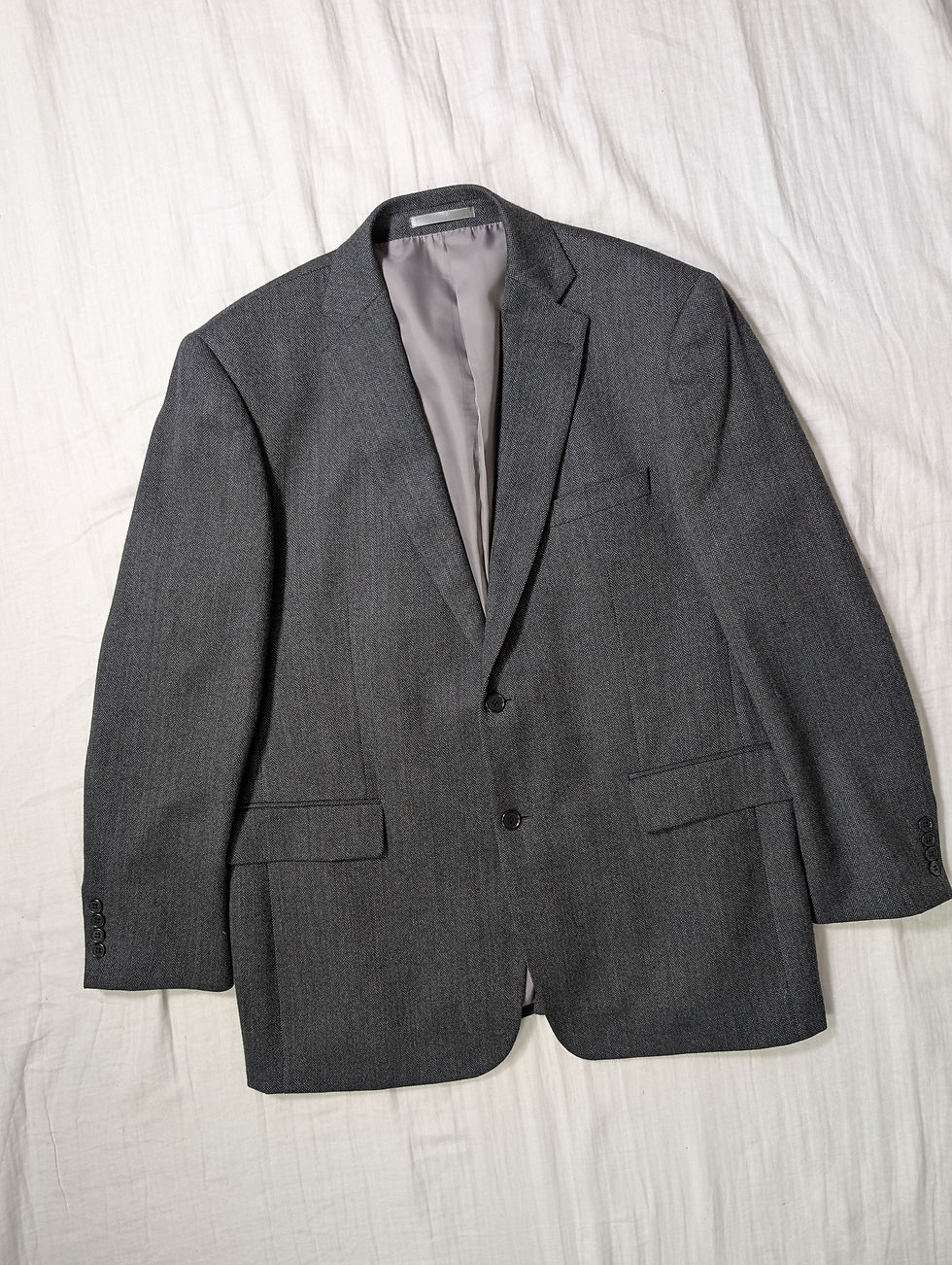 Miniatyrbild: Vintage grå fiskbensblazer i ren ull (L-XL)