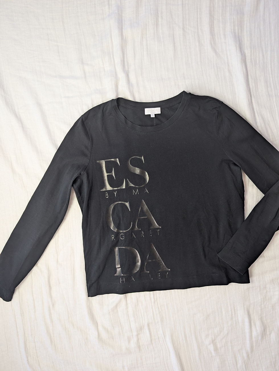 Miniaturebillede: Vintage Escada svart longsleeve med logo (S)