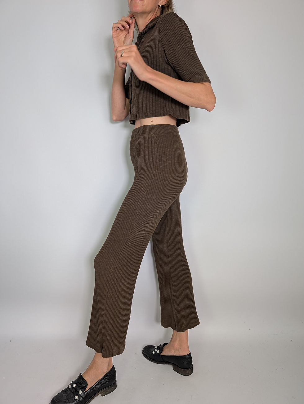 Miniaturebillede: H&M brunt ribbat set (S)