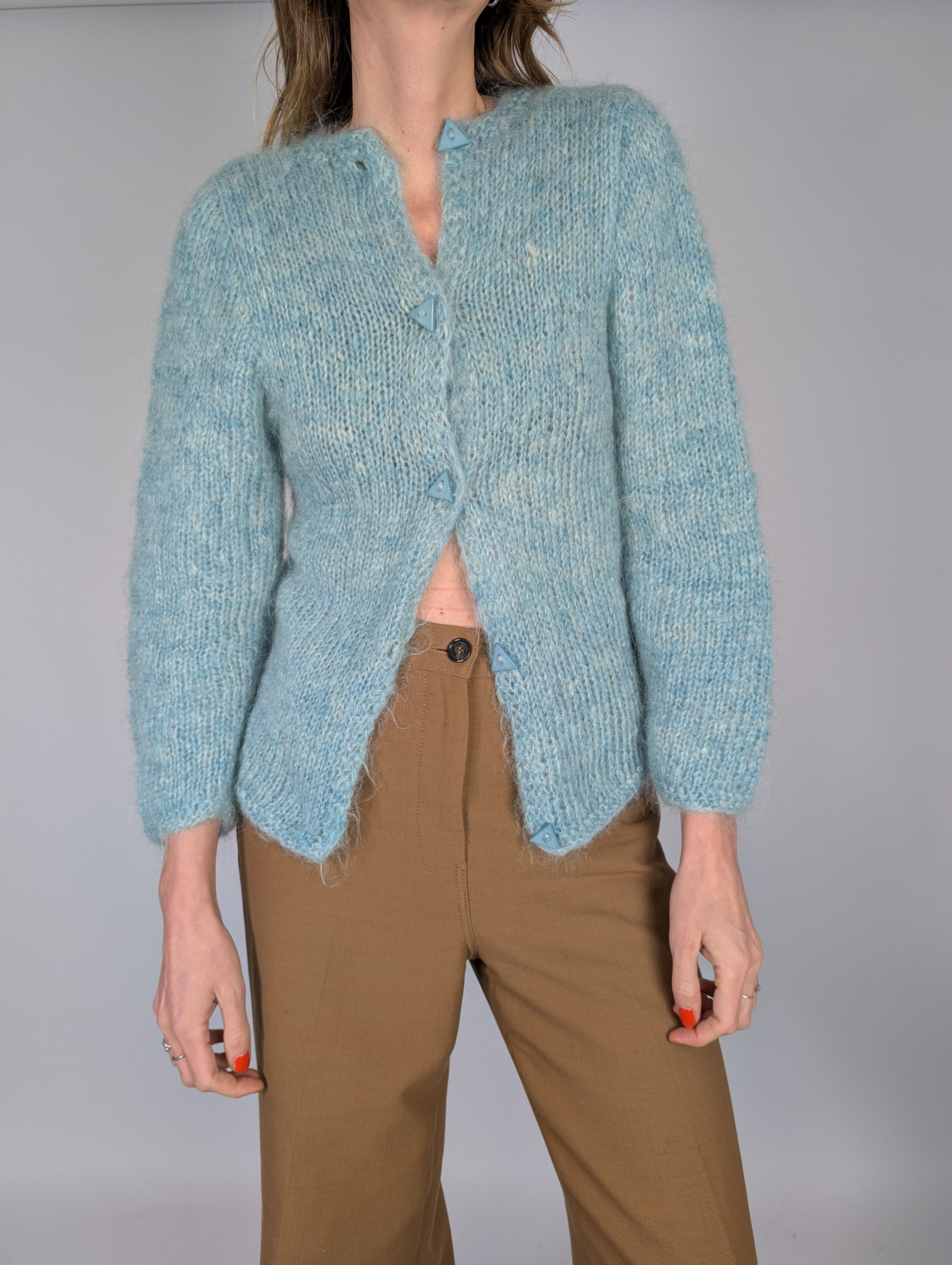 Vintage 80-tal hemstickad mohairkofta (S)