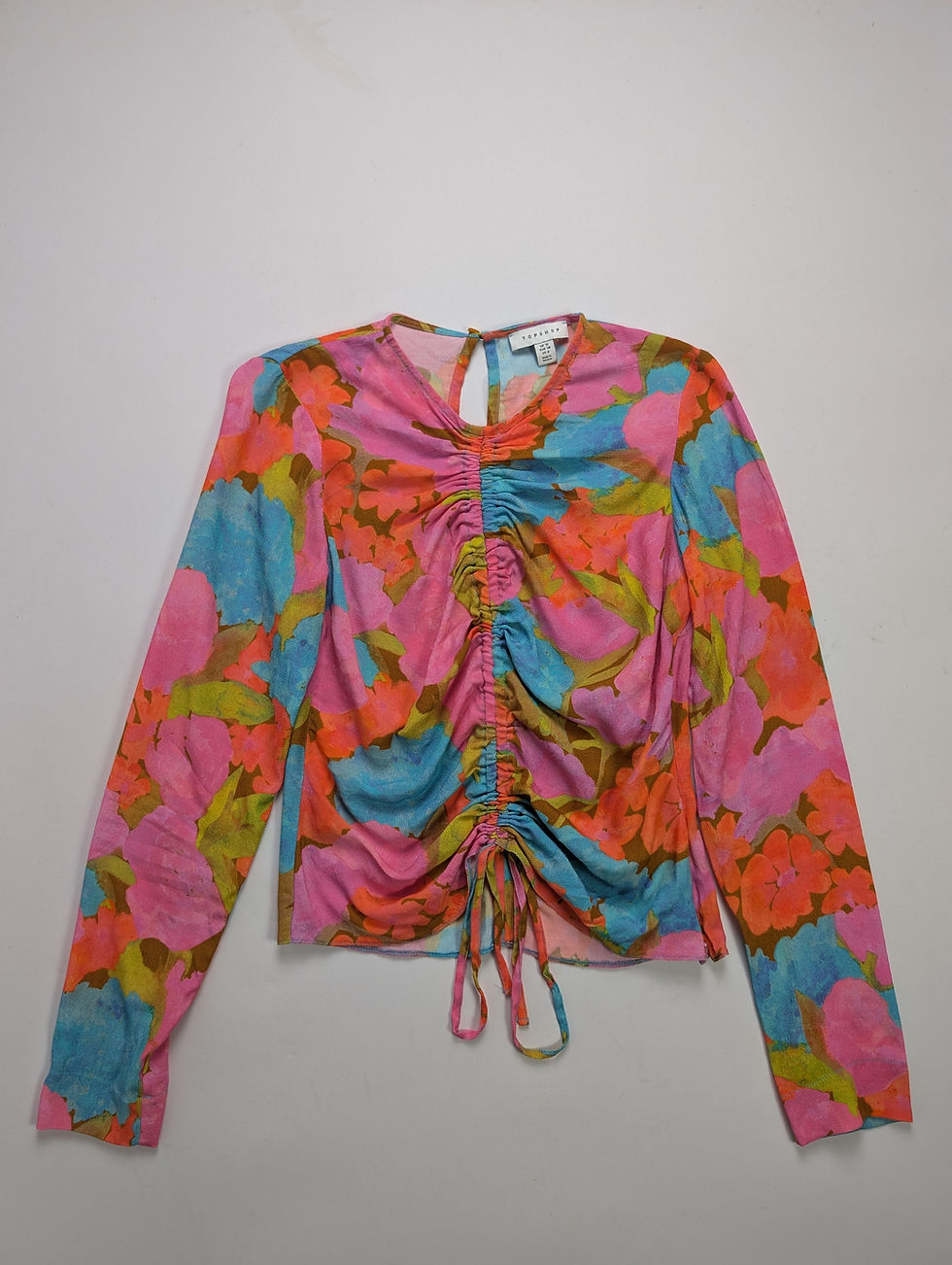 Miniatyrbild: Topshop rosamönstrad top med rynk (S-M)