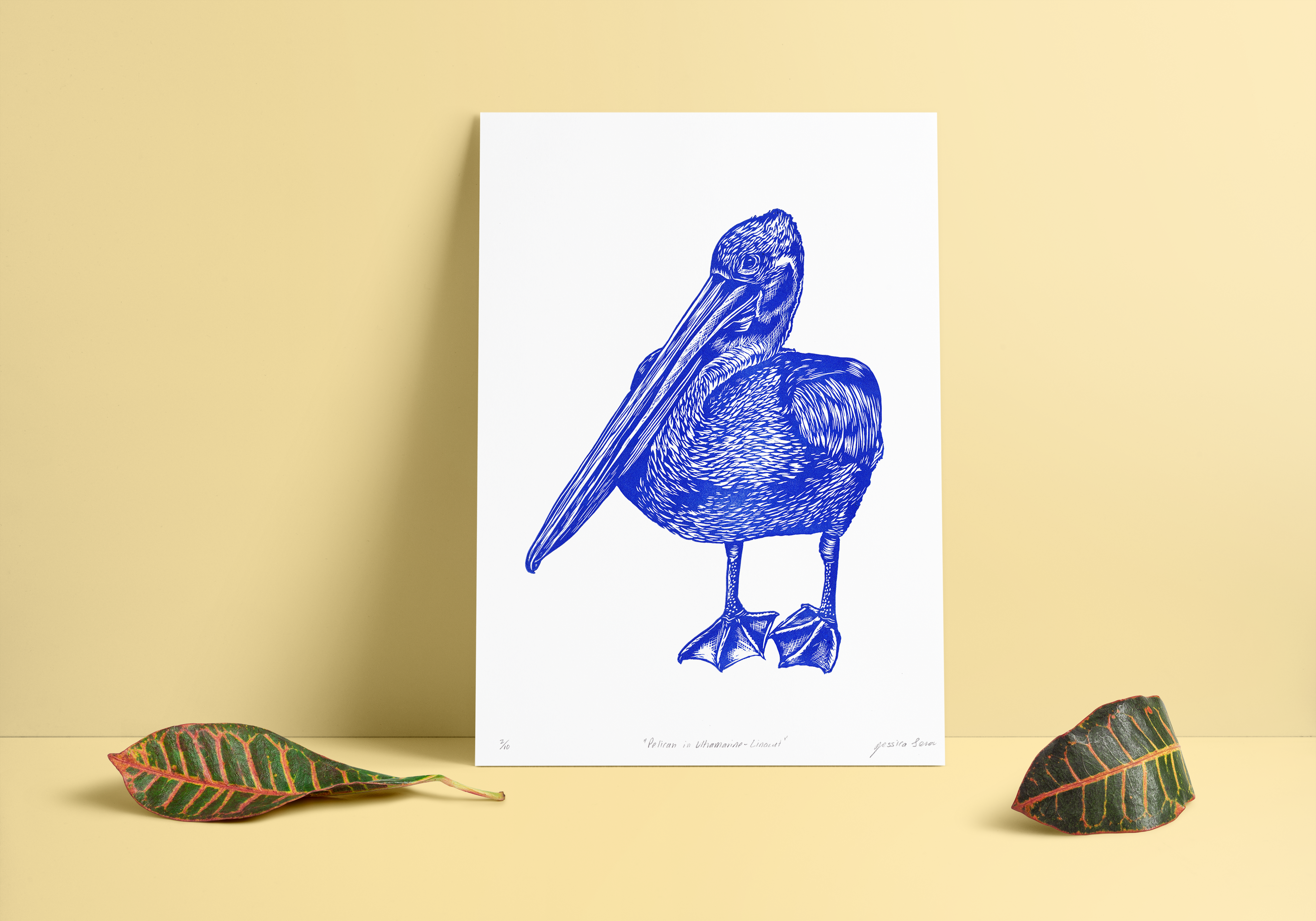 Pelican in Blue | A3 Linocut Print