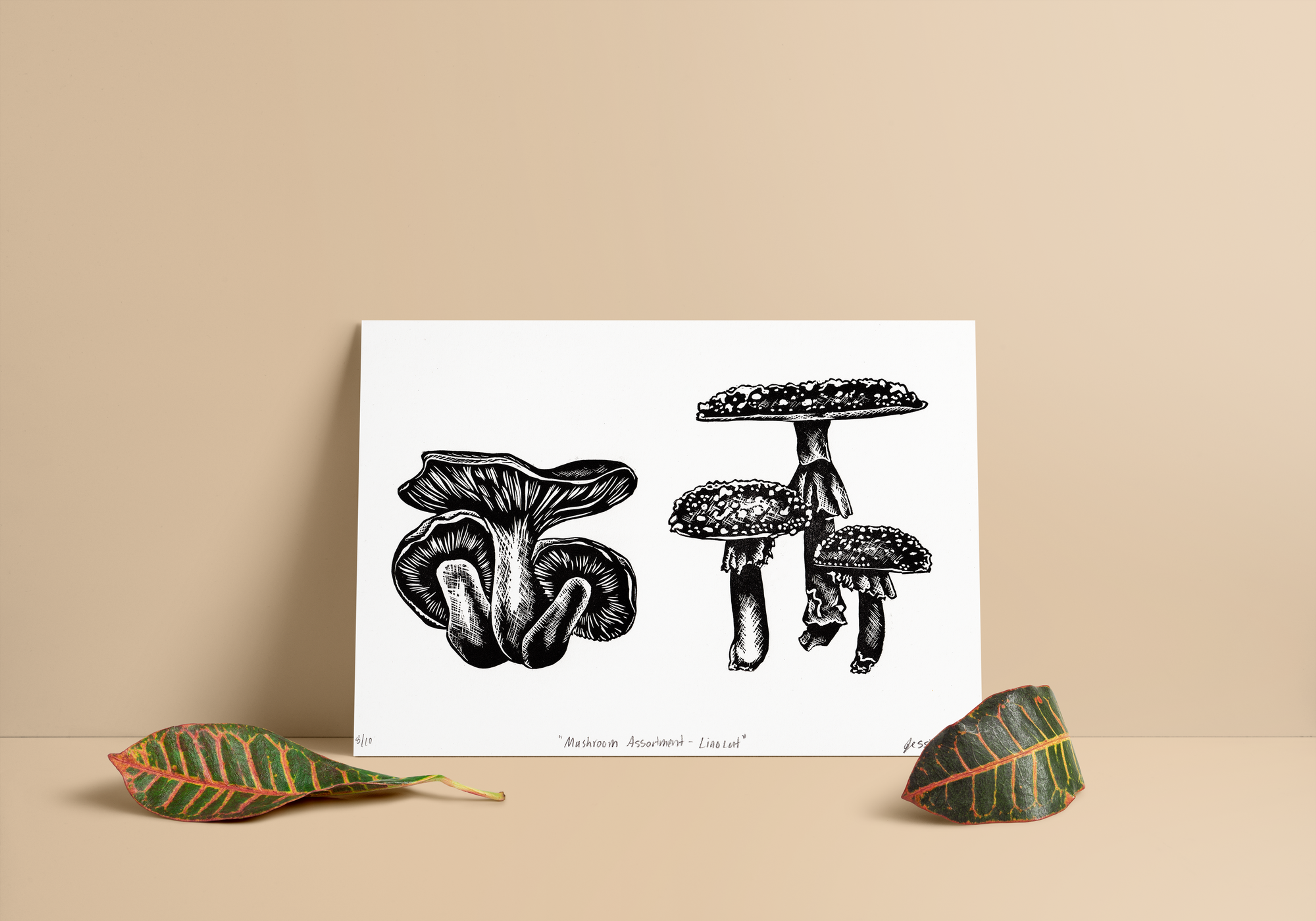 Mushroom Assortment | A4 Linocut Print