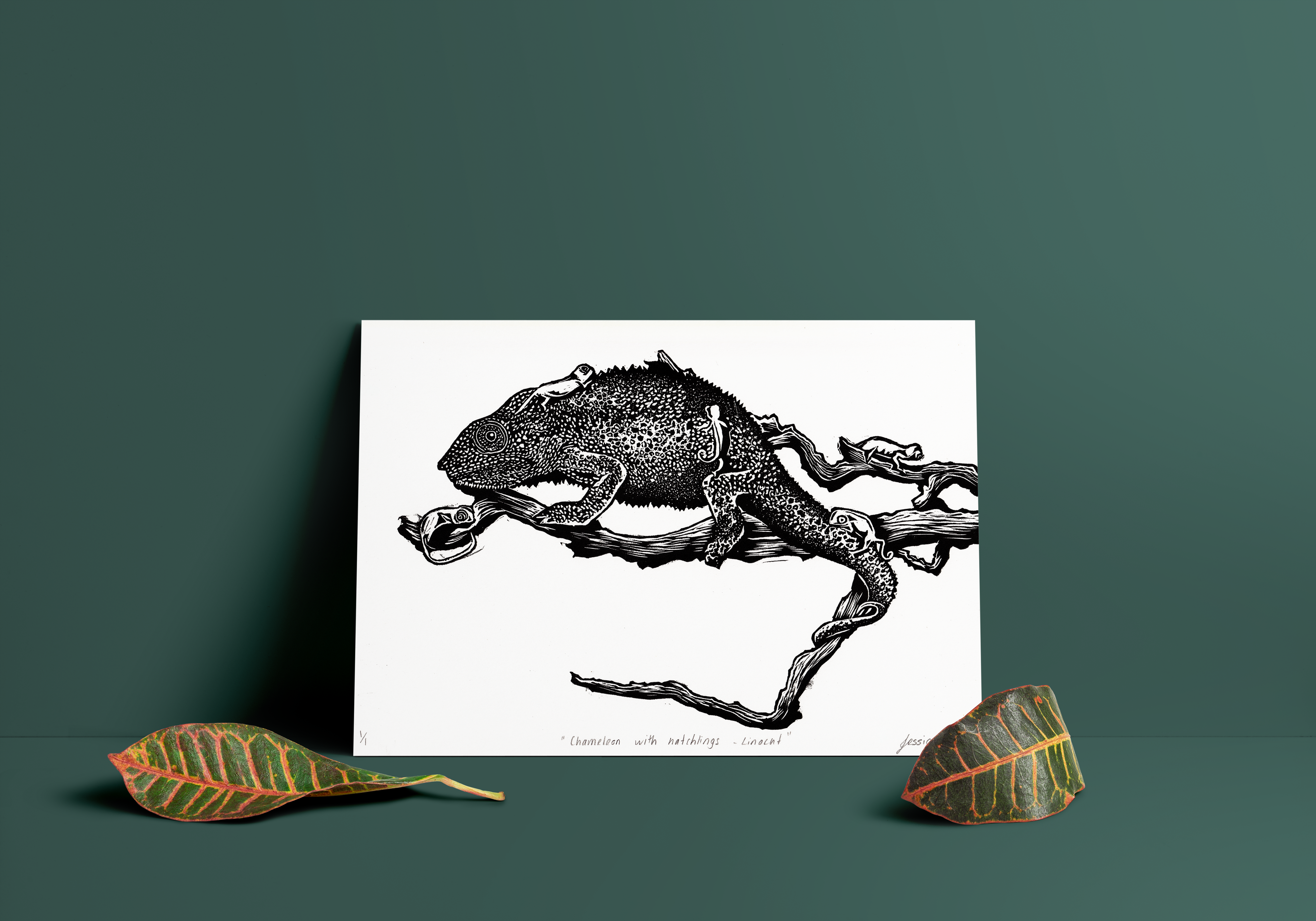 Chameleon Charm | A4 Linocut Print
