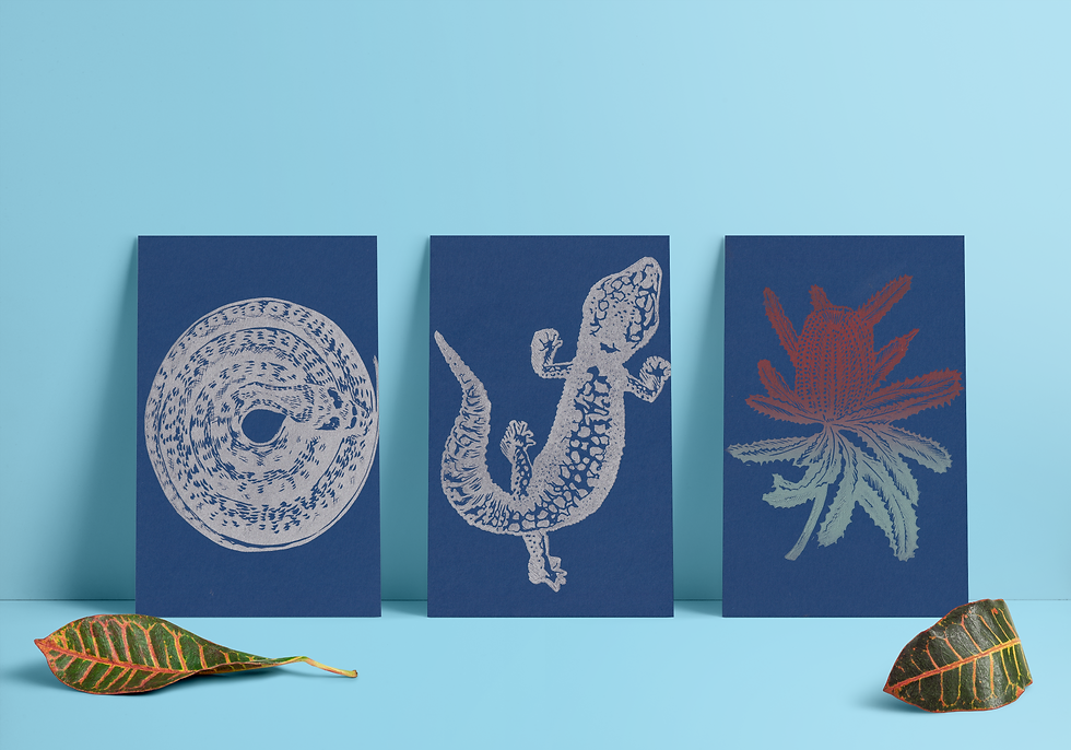 No.4 Small Blue Card | Pack of 3 Linocut Postcards