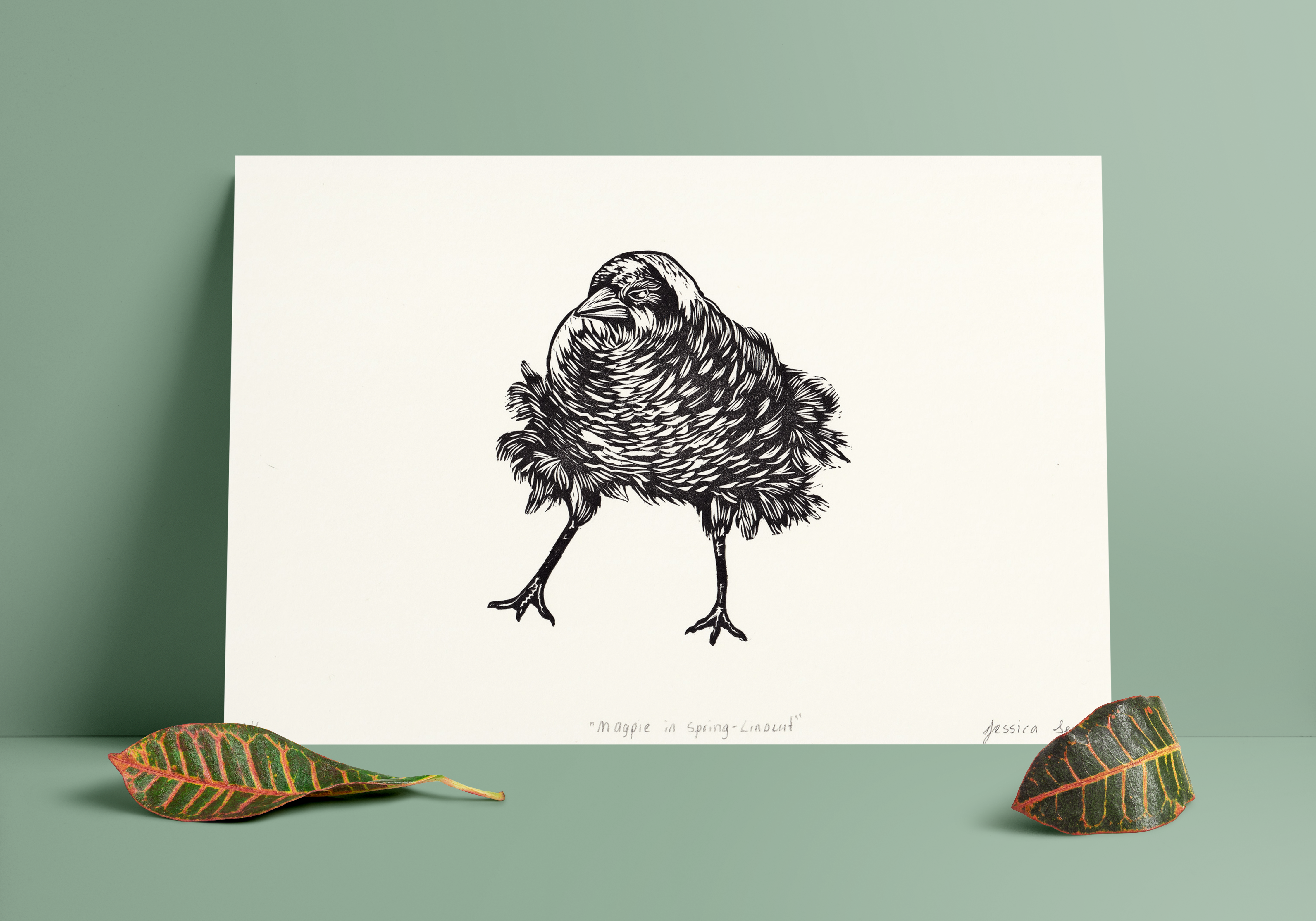 Magpie in Spring | A4 Linocut Print