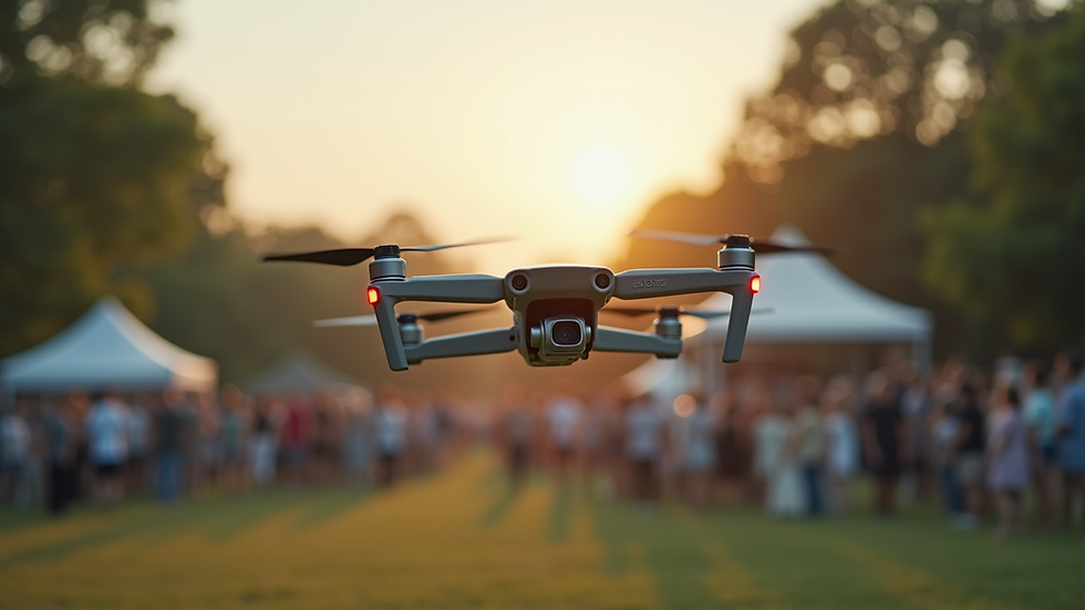 Eye-level view of a drone filming an outdoor event