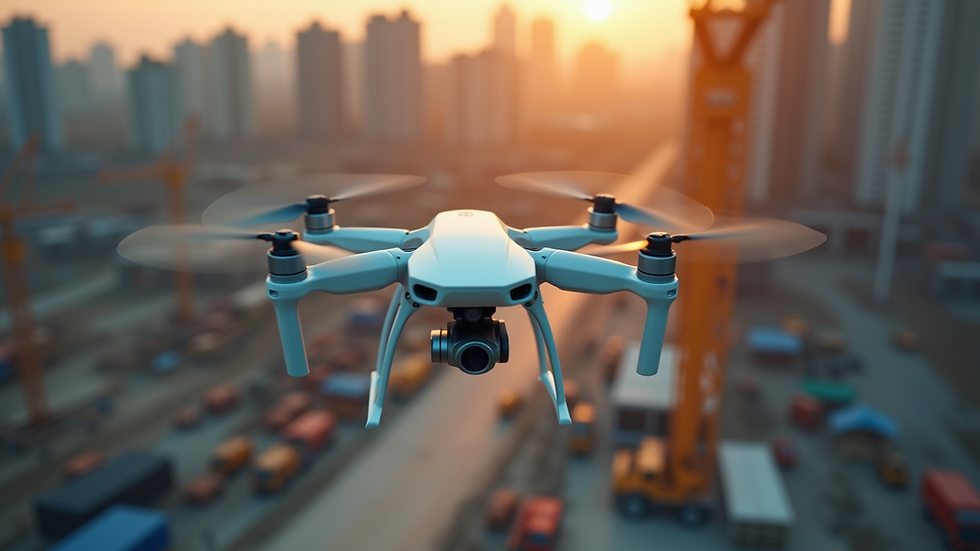 High angle view of a drone flying over a construction site