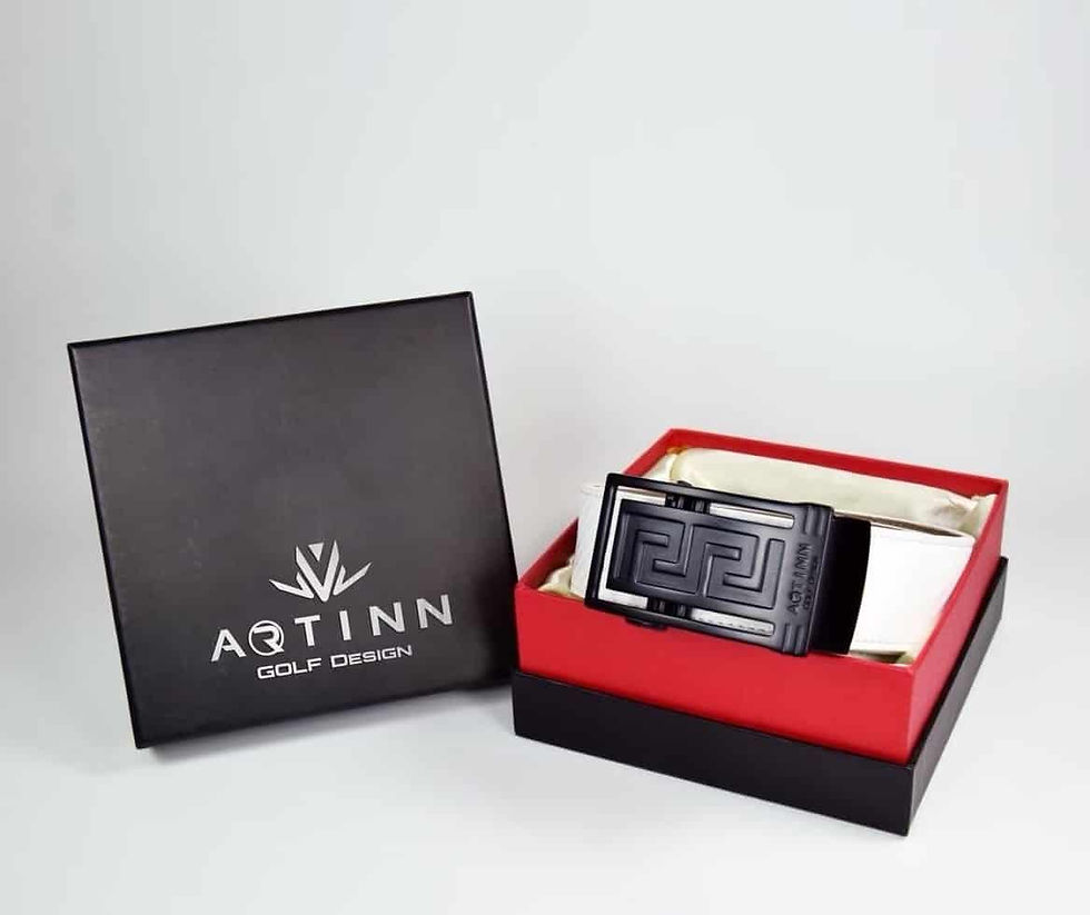 ARTINN霧面奢華格紋牛皮滑釦皮帶-白