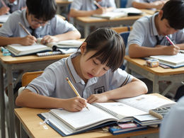 塾で中学受験の勉強をする小学生