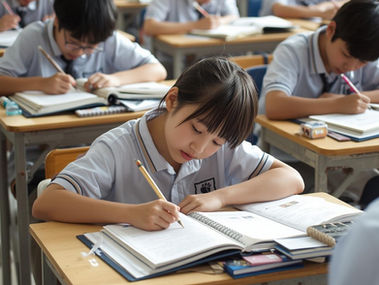 塾で中学受験の勉強をする小学生