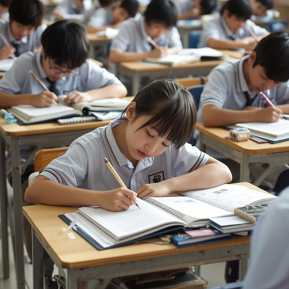 集団塾で勉強する女の子