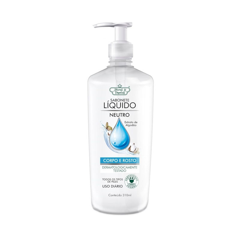Flores e Vegetais - Sabonete Liquido Neutro Corpo e Rosto 310Ml (10.48FlOz)