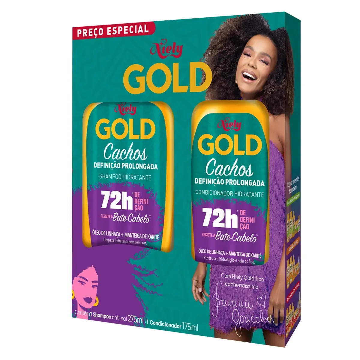 Niely - Gold Kit Shampoo 275Ml + Condicionador 175Ml Cachos Definicao Prolongada