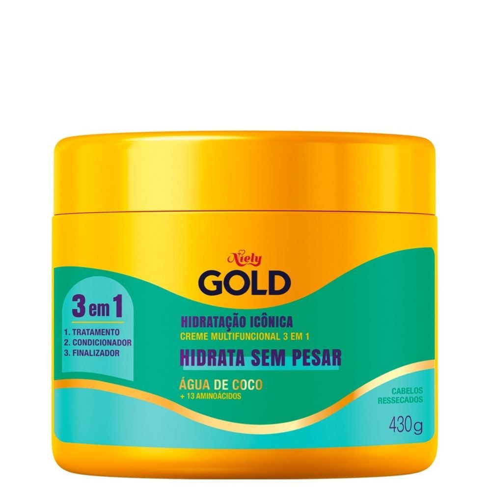 Niely - Gold - Creme Multifuncional 3 em 1 Agua de Coco Hidratacao Iconica 430Gr