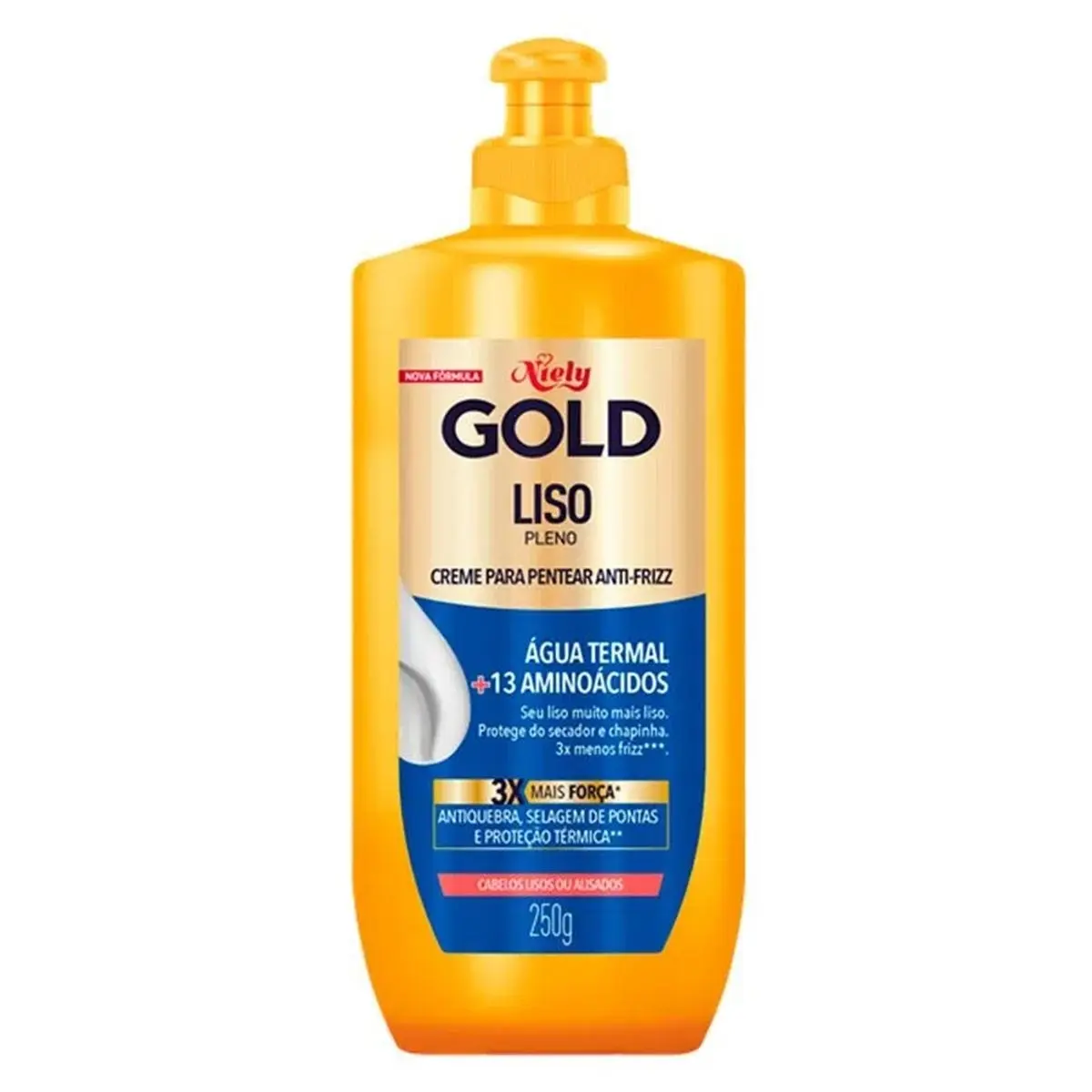 Niely - Gold - Creme para Pentear Agua Termal Liso Pleno 250Gr (Leave In 8.82Oz)