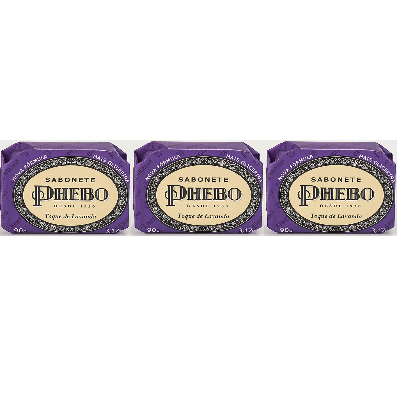 Phebo - Tradicional - Kit de 3, 6 ou 12 Sabonetes em Barra Toque de Lavanda 90Gr