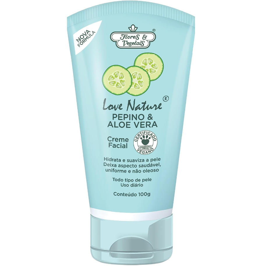 Flores e Vegetais - Love Nature -Pepino e Aloe Vera- Creme Facial 100Gr (3.53Oz)